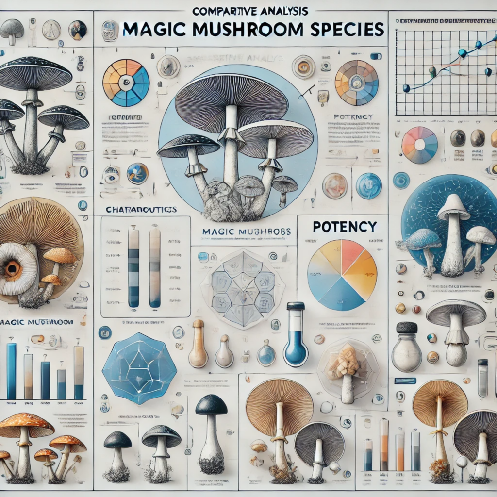 Comparative analysis of different magic mushroom species, exploring varieties, differences, and where to buy magic mushrooms legally. Learn about magic mushroom species comparison in Canada.